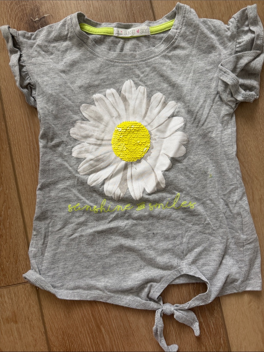 Girls' Gray Daisy Tie-Front Top - Yellow Accent